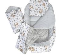 Medi Partners Reducteur de Lit Bebe - Réducteur Bébé 100x60x15cm 5 éléments Cocon et Naissance Nid d'ange bilatéral Cale 100% Coton Minky (Cerf avec Minky Gris)