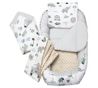 Medi Partners Reducteur de Lit Bebe - Réducteur Bébé 100x60x15cm 5 éléments Cocon et Naissance Nid d'ange bilatéral Cale 100% Coton Minky (Mint Zoo avec Minky Beige)