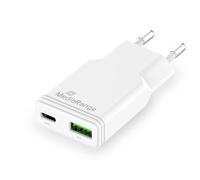 MediaRange Adaptateur de Charge Rapide GaN 30 W (Prise européenne), 1 Port USB-C et 1 Port USB-A, Prend en Charge USB-C Power Delivery et Quick Charge, Blanc