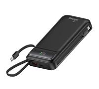 MediaRange Batterie supplémentaire mobile 20 000 mAh avec câbles de charge intégrés et écran LCD, prend en charge USB-C Power Delivery et Quick Charge, noir