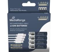 MediaRange Piles rechargeables USB‑C MRBAT160 – Li‑ION 1,5 V 500 mAh – Lot de 4