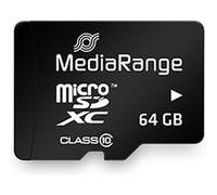 MediaRange - Carte mémoire flash (adaptateur microSDXC vers SD inclus(e)) - 64 Go - Class 10 - microSDXC - noir Noir G