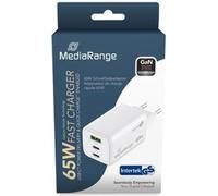 MediaRange Chargeur 65W 3 ports 1x USB-A/2x USB-C GaN, blanc