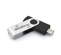 MediaRange Clé USB Type-C 3.2 Gen 1 – Capuchon rotatif – Argenté/Noir – 64 Go