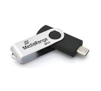 MediaRange USB Type-C® 3.2 Gen 1 Flash Drive Swivel Cap Housing Silver/Black 32G