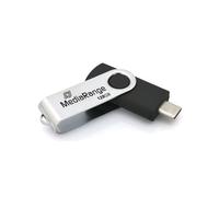 MediaRange MR1954 Clé USB Type-C 128Go USB 3.2 Gen 1 80Mo/s lecture, 25Mo/s écriture, corps métal pivotant noir/argent, résistant poussière/rayures.