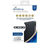 MediaRange MR753 - Banque d'alimentation - 10000 mAh - 37 Wh - 22.5 Watt - 5 A - PD, QC - 3 connecteurs de sortie (2 x USB, USB-C) - sur le câble : USB-C - noir, argent
