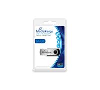 MediaRange MR912 - Clé USB 2.0 64Go Type-A / Micro-USB, Lecture 13Mo/s, Écriture 6Mo/s, Format Pivotant, Boîtier Métal, Noir/Argent