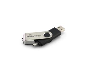 MediaRange MR931 OTG Clé USB 16GB USB Mobile 2IN1 Argent | USB-A & Micro-USB OTG | pour smartphone, tablette et PC