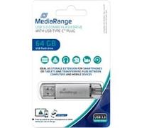 MediaRange MR937 lecteur USB flash 64 Go USB Type-A / USB Type-C 3.2 Gen 1 (3.1 Gen 1) Argent, Clé USB