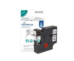 MediaRange MRDY45013 Ruban Étiquettes Adhésives Noir 1.2cm x 7m Permanent Compatible Dymo LabelManager (100, 160, 210D, 220P, 260P, etc.) Résistant aux intempéries