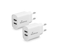 MediaRange MRMA114 Chargeur Secteur 12W Double USB-A 2.4A (5V) 100-240V, Protections Surtension/Surcharge/Surchauffe/Court-circuit, Blanc