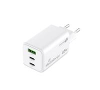 MediaRange MRMA116-2 Chargeur Secteur 65W avec USB-C Power Delivery 3.0 et Quick Charge 3.0, GaN, USB-A 3.2 Gen 1, Blanc, Protections Surtension/Surchauffe