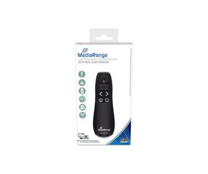 MediaRange MROS220 Télécommande RF USB 2.4GHz Noir avec Pointeur Laser Rouge (650nm, 1.991mW), portée 15m, 5 boutons programmables, 2xAAA