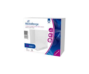 MediaRange Pack de 5 Boîtiers CD Double 10mm Transparent, Capacité 2 Disques/Boîtier, Dimensions Paquet 140x70x124mm, Conforme RoHS