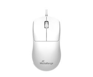 MediaRange Souris Optique Filaire à 3 Boutons avec molette de défilement, 1000 DPI, symétrique, câble de 1,5 m, Blanc