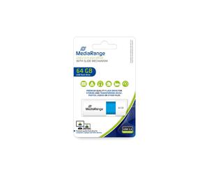 MediaRange USB Stick 64GB MR974 USB Type-A 2.0, Lecture 16Mo/s, Ecriture 8Mo/s, Format Slide, Bleu/Blanc, Boîtier Plastique, Windows 10/7/8