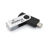 MediaRange USB Type-C® 3.2 Gen 1 Flash Drive Swivel Cap Housing Silver/Black 256