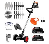 Mediawave Store - Débroussailleuse avec roues sans fil avec 2 batteries 21 V, coupe-bordures à batterie avec tige télescopique pliable, tondeuse avec roues amovibles et lame en métal