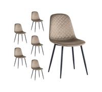 Mediawave Store - Lot de 6 chaises Nubia en velours de qualité supérieure avec dossier rembourré à motif losanges et structure robuste en métal noir design moderne pour salon et salle à manger (taupe)