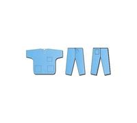 Mediberg SMS tissu non tissé Uniforme, Tunique Col V et 3 Poches, avec 1 Pantalon Tachino, Taille S, Bleu Opaque, Jetable Non Stérile, 50 Uniformes