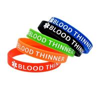 Medical ID Me - Blood Thinner Lot de 5 bracelets de sensibilisation médicale en silicone pour sensibilisation au risque de saignement de la warfarine (taille L, 20 cm)