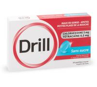 Médicament > Maux de gorge et toux > Médicaments mal de gorge Drill Tétracaïne Pastilles Sans Sucre x 24 - Maux de gorge - Pharmacie en ligne LaSante.net