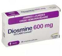 Médicament > Médicament circulation sanguine > Médicament hémorroïdes Diosmine EG 600 mg Comprimés x 30 - Hémorroïdes - Pharmacie en ligne LaSante.net