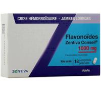 Médicament > Médicament circulation sanguine > Médicament jambes lourdes Flavonoïdes Zentiva Conseil 1000 mg Comprimés x 18 - Jambes lourdes - Pharmacie en ligne LaSante.net