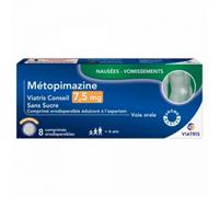 Médicament > Médicament digestion et nausées > Médicaments nausées et vomissements Metopimazine Viatris 7,5 mg Comprimés Orodispersibles X 8 - Nausées - Pharmacie en ligne LaSante.net