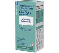 Médicament > Médicament maux de bouche > Médicament aphtes Chlorhexidine/Chlorobutanol 0,5 ml/0,5 g Biogaran Menthe 200 ml - Aphtes - Pharmacie en ligne LaSante.net