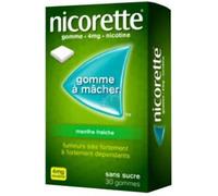 Médicament > Médicament sevrage tabagique Nicorette 4 mg Gomme à mâcher Menthe Fraîche Sans Sucre x 30 - Sevrage tabagique - Pharmacie en ligne LaSante.net