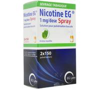 Médicament > Médicament sevrage tabagique > Sprays anti-tabac et inhaleurs Nicotine EG Menthe 1 mg Spray 2 x 150 - Sprays anti-tabac et inhaleurs - Pharmacie en ligne LaSante.net
