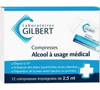 Médicament > Médicaments de premiers soins > Médicament antiseptique Gilbert Compresse Imprégnée Alcool x 12 - Antiseptiques - Pharmacie en ligne LaSante.net