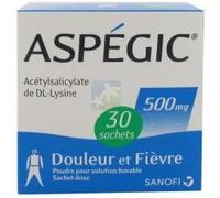 Médicament > Médicaments douleurs et fièvre > Médicaments anti-inflammatoires > Aspirine Aspegic 500 mg Sachets x 30 - Aspirine - Pharmacie en ligne LaSante.net