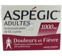 Médicament > Médicaments douleurs et fièvres > Médicaments anti-inflammatoires > Aspirine Aspegic Adultes 1000 mg x 20 - Aspirine - Pharmacie en ligne LaSante.net