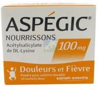 Médicament > Médicaments douleurs et fièvres > Médicaments anti-inflammatoires > Aspirine Aspegic Nourrissons 100 mg x 20 - Aspirine - Pharmacie en ligne LaSante.net