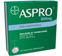 Médicament > Médicaments douleurs et fièvres > Médicaments anti-inflammatoires > Aspirine Aspro 500 Effervescent - Aspirine - Pharmacie en ligne LaSante.net x 20