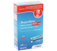 Médicament > Médicaments douleurs et fièvres > Médicaments anti-inflammatoires > Ibuprofène Ibuprofène 400 mg Mylan Viatris Conseil Suspension Buvable x 10 - Ibuprofène - Pharmacie en ligne LaSante.ne
