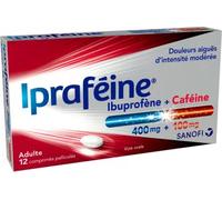 Médicament > Médicaments douleurs et fièvres > Médicaments anti-inflammatoires > Ibuprofène Ipraféine 400 mg/100 mg Comprimés x 12 - Ibuprofène - Pharmacie en ligne LaSante.net
