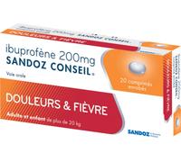 Médicament > Médicaments douleurs et fièvres > Médicaments anti-inflammatoires > Ibuprofène Sandoz Conseil Ibuprofène 200mg x 20 - Ibuprofène - Pharmacie en ligne LaSante.net