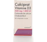 Médicament > Médicaments forme et vitalité > Médicaments à base de Vitamines et Minéraux Calciprat Vitamine D3 500 mg/400 UI Comprimés à Sucer x 60 - Vitamines et minéraux - Pharmacie en ligne LaSante