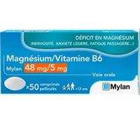 Médicament > Médicaments forme et vitalité > Médicaments fatigue et baisse de tonus Magnésium/Vitamine B6 Mylan Viatris 48 mg/5 mg Comprimés x 50 - Fatigue et baisse de tonus - Pharmacie en ligne LaSa