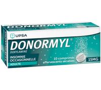 Médicament > Médicaments forme et vitalité > Médicaments troubles du sommeil Donormyl 15 mg Effervescent x 10 - Troubles du sommeil - Pharmacie en ligne LaSante.net