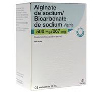 Médicament sans ordonnance > Médicament digestion et nausées > Médicaments maux d'estomac Alginate de Sodium/Bicarbonate de Sodium Mylan Viatris 500 mg/267 mg Sachets x 24 - Maux d'estomac - Pharmacie