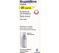 Médicaments sans ordonnance > Médicaments contre les douleurs et la fièvre Ibuprofène Mylan Viatris 20 mg/ml Enfants et Nourrissons Sans Sucre 200 ml