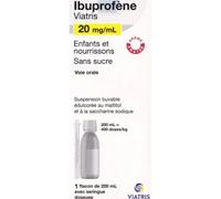 Médicaments sans ordonnance > Médicaments contre les douleurs et la fièvre Ibuprofène Mylan Viatris 30 mg/ml Enfants et Nourrissons Sans Sucre Suspension buvable 300 ml