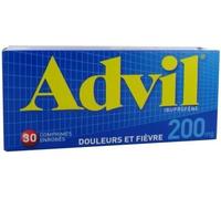 Médicaments sans ordonnance > Médicaments contre les douleurs et la fièvre > Médicaments anti-inflammatoires > Ibuprofène Advil 200 mg Comprimés x 30