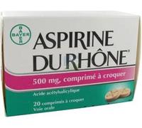 Médicaments sans ordonnance > Médicaments contre les douleurs et la fièvre > Médicaments anti-inflammatoires > Aspirine Aspirine du Rhône 500 mg à croquer x 20