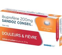 Médicaments sans ordonnance > Médicaments contre les douleurs et la fièvre > Médicaments anti-inflammatoires > Ibuprofène Sandoz Conseil Ibuprofène 300mg Comprimés x 30